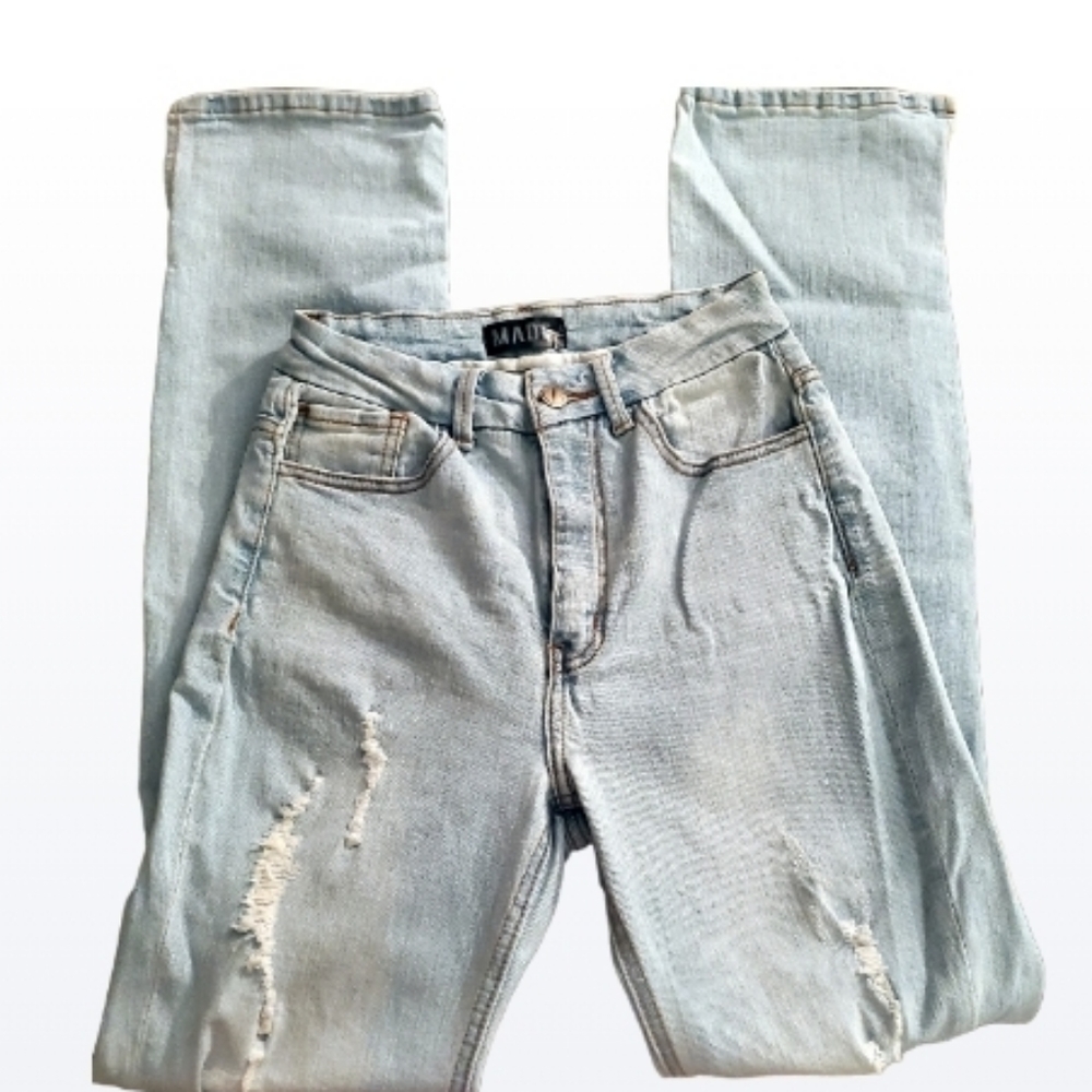 Made Size 3 Light distressed Jeans with slits on bottoms